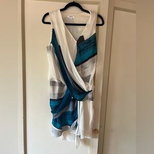 Helmut Lang white and blue assymetrical dress